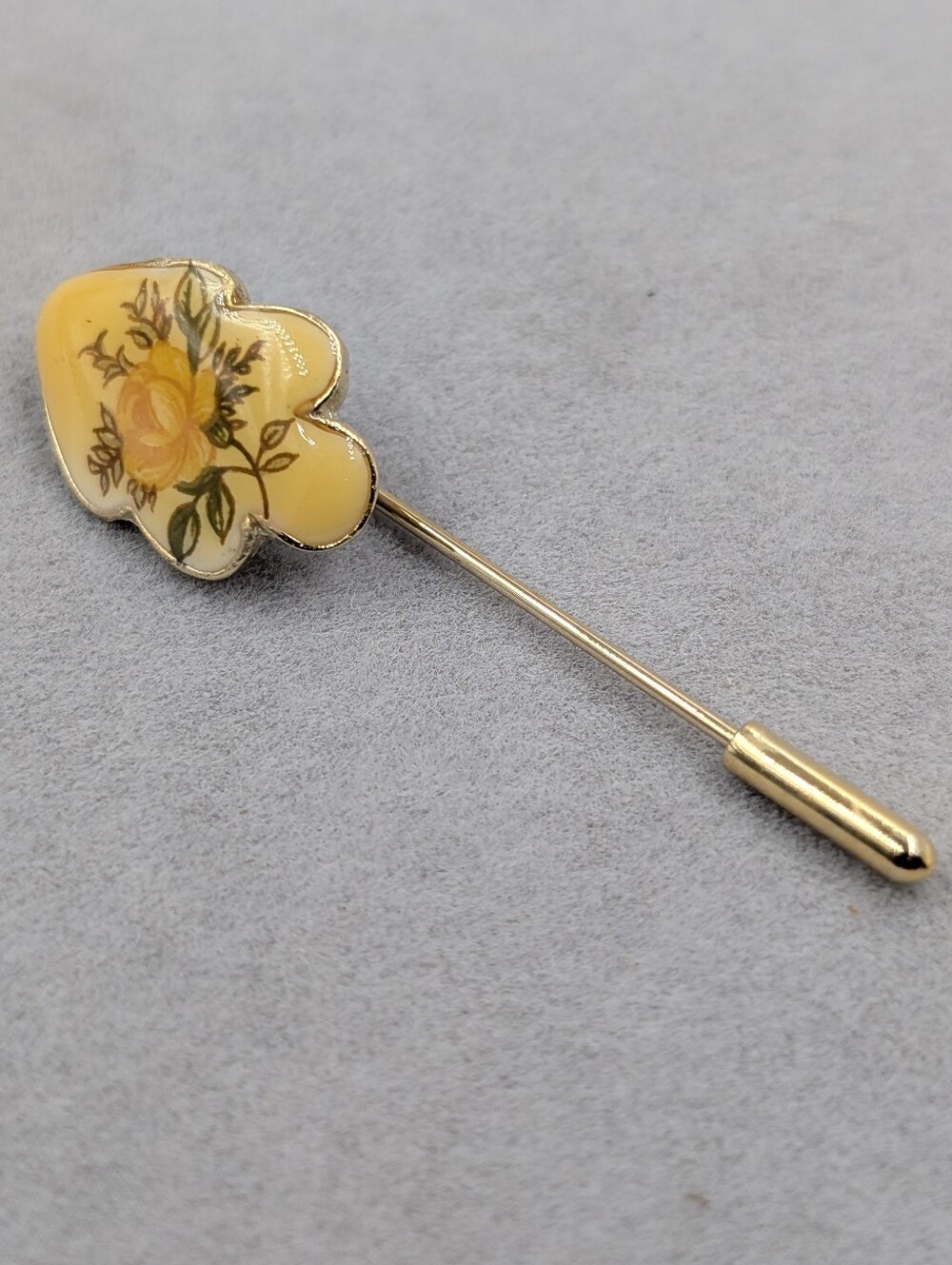 Vintage Yellow Rose Floral Stick Pin Gold Tone Romantic | M239